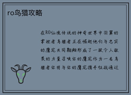 ro鸟猎攻略