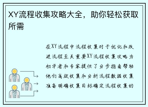 XY流程收集攻略大全，助你轻松获取所需