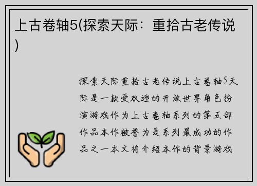 上古卷轴5(探索天际：重拾古老传说)